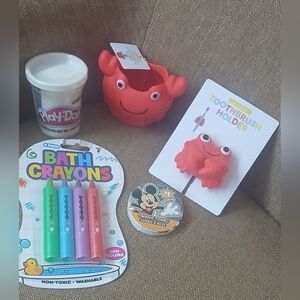 5: crabby: toothbrush holder,toothpaste holder,bath crayons,magic towel,playdoh